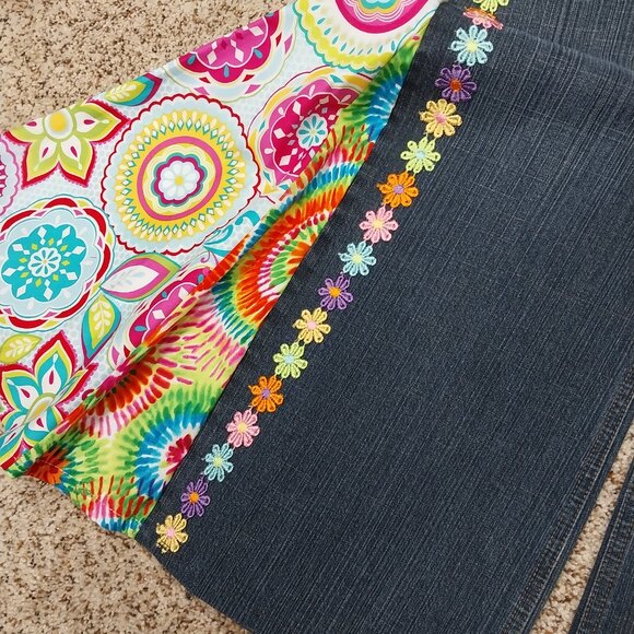 3444 Size 10 Loft Upcycled Bell-Bottoms In Blue and Green - Picture 3 of 5